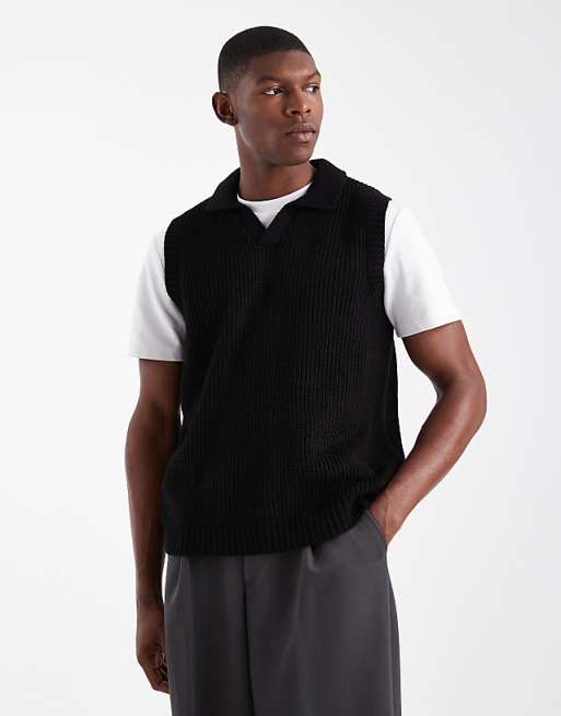 ASOS DESIGN relaxed knitted notch neck tank in black