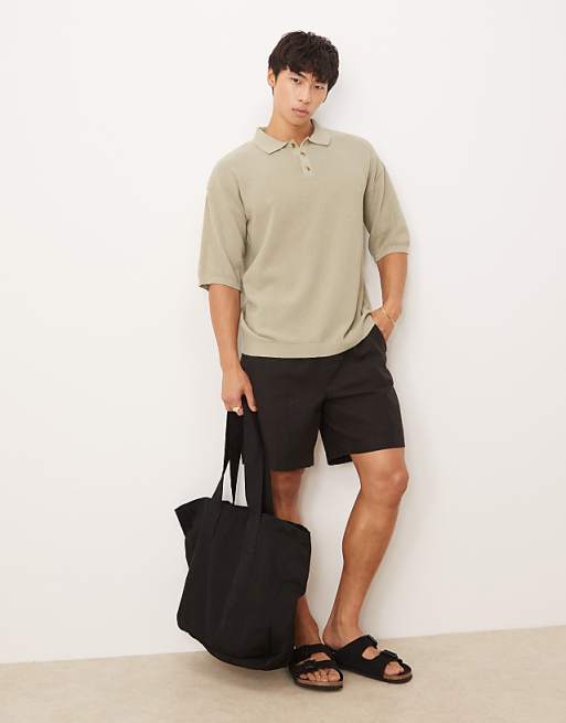 ASOS DESIGN Relaxed Knitted Pique Polo In Khaki