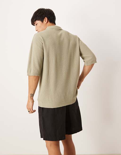 ASOS DESIGN Relaxed Knitted Pique Polo In Khaki