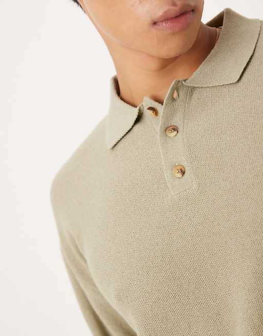 ASOS DESIGN Relaxed Knitted Pique Polo In Khaki