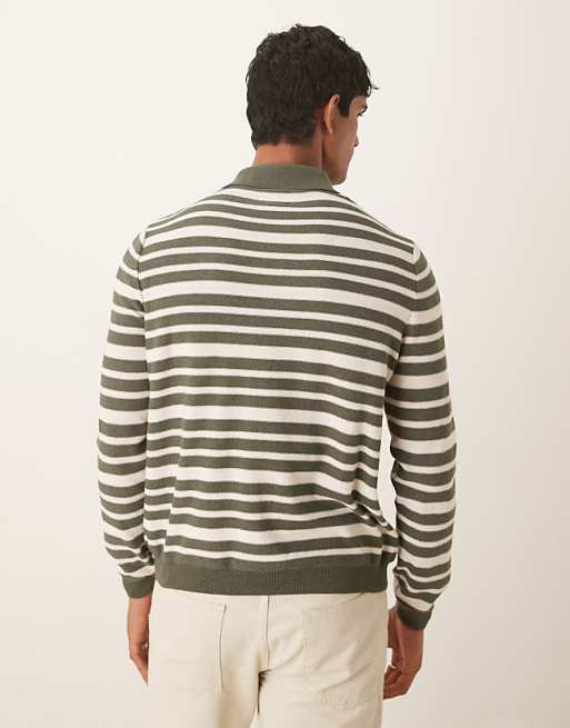 ASOS DESIGN Relaxed Knitted Polo In Green And White Stripe