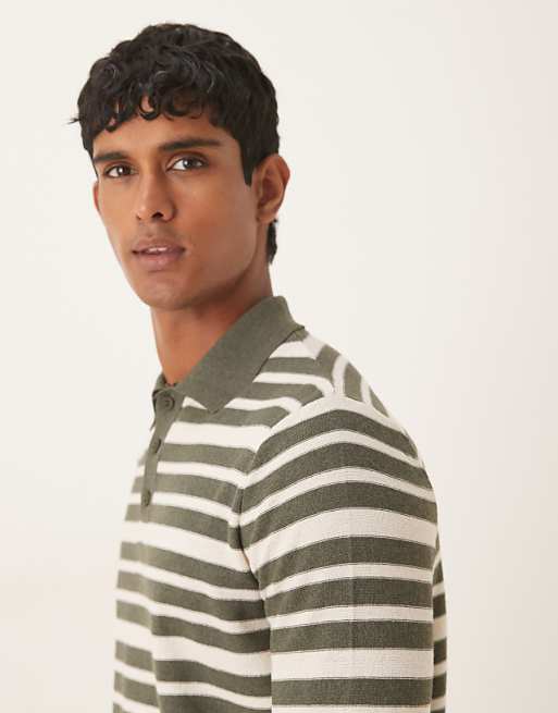 ASOS DESIGN Relaxed Knitted Polo In Green And White Stripe
