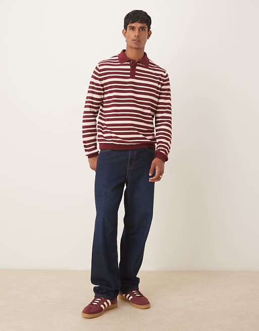 ASOS DESIGN Relaxed Knitted Polo In Red And White Stripe