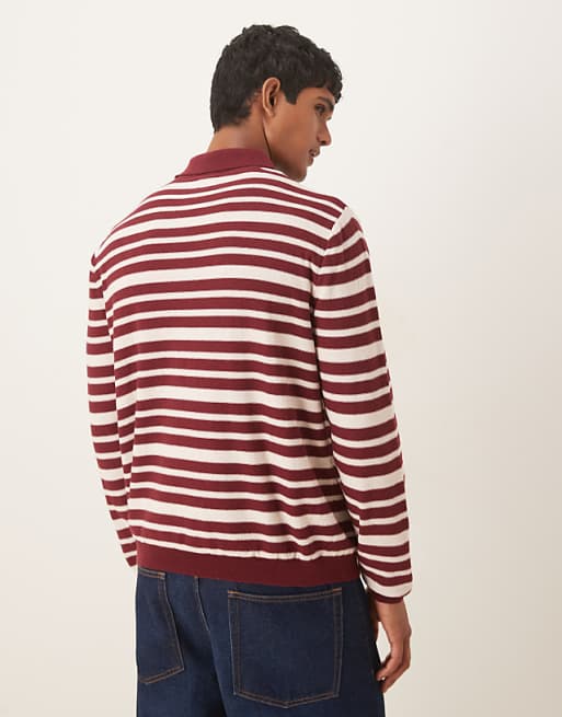 ASOS DESIGN Relaxed Knitted Polo In Red And White Stripe