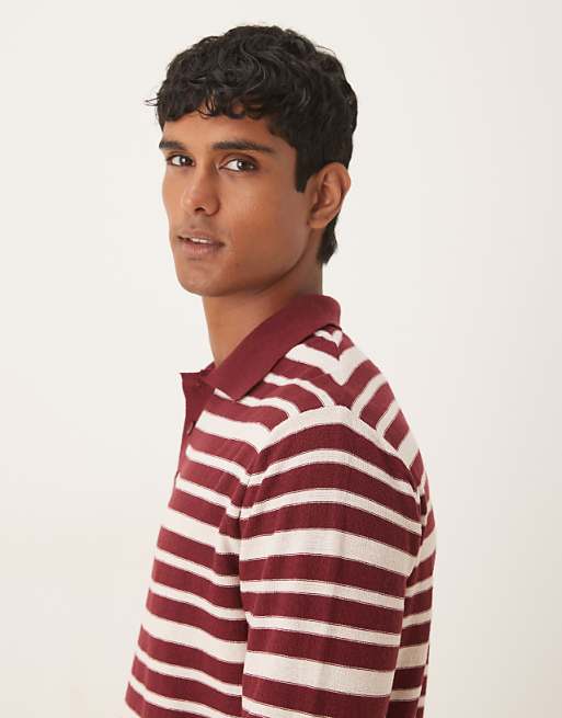 ASOS DESIGN Relaxed Knitted Polo In Red And White Stripe