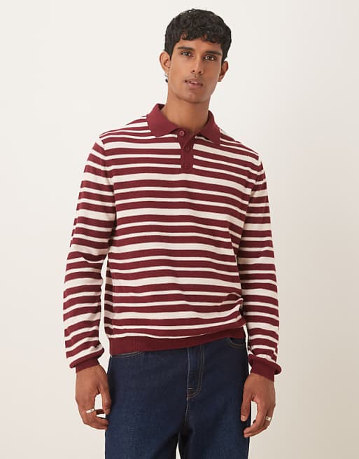 ASOS DESIGN relaxed knitted polo in red and white stripe