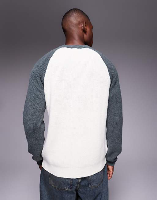 ASOS DESIGN Relaxed Knitted Raglan Long Sleeve Crew Neck Jumper In White
