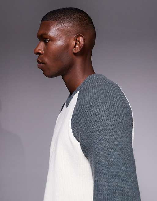ASOS DESIGN Relaxed Knitted Raglan Long Sleeve Crew Neck Jumper In White