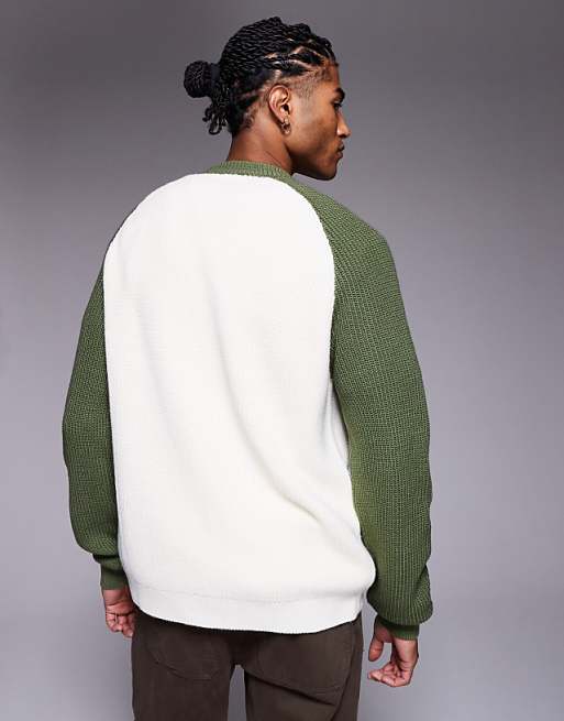 ASOS DESIGN Relaxed Knitted Raglan Long Sleeve Crew Neck Jumper In Cream