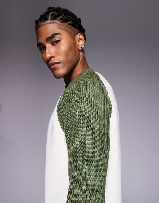 ASOS DESIGN Relaxed Knitted Raglan Long Sleeve Crew Neck Jumper In Cream