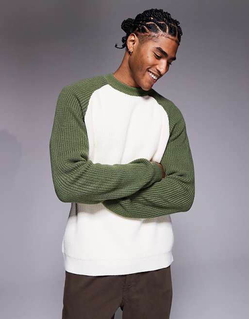 ASOS DESIGN relaxed knitted raglan long sleeve crew neck jumper in cream