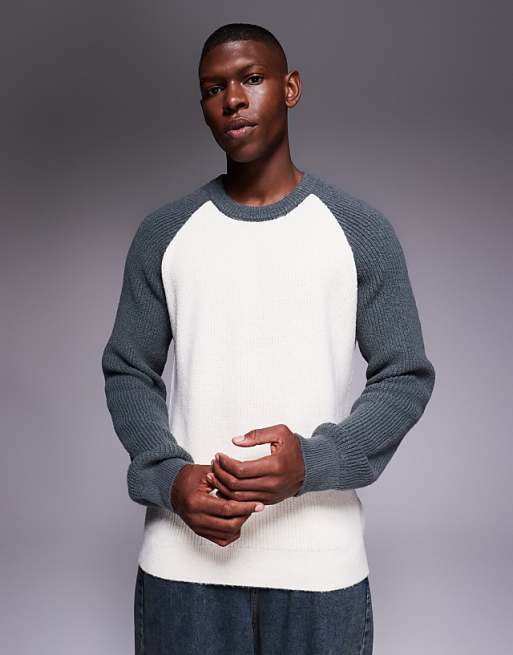 ASOS DESIGN relaxed knitted raglan long sleeve crew neck jumper in white
