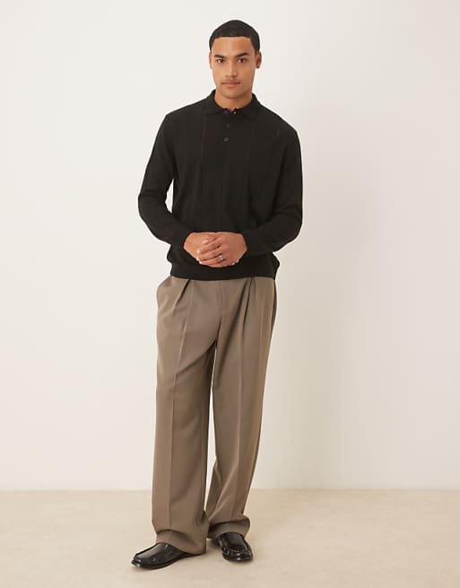 ASOS DESIGN Relaxed Knitted Stripe Polo In Black