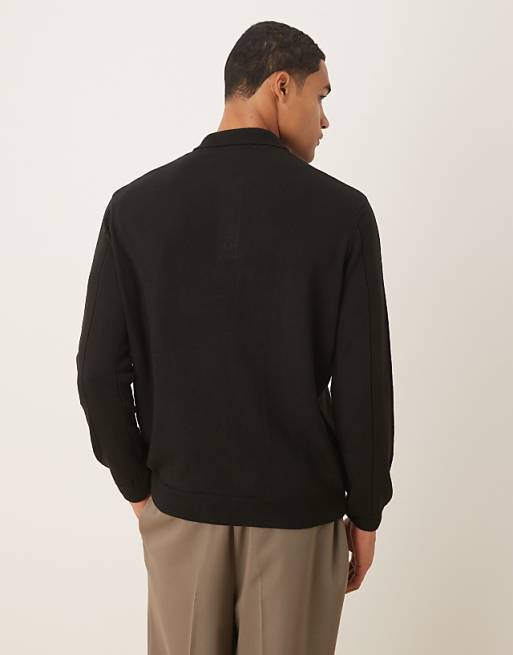 ASOS DESIGN Relaxed Knitted Stripe Polo In Black