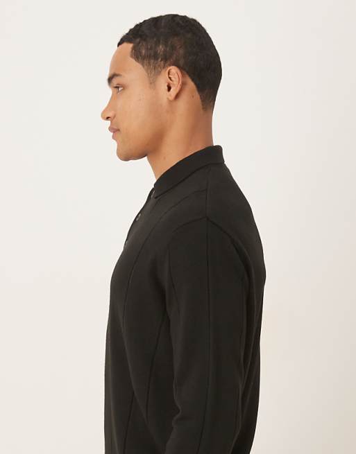 ASOS DESIGN Relaxed Knitted Stripe Polo In Black