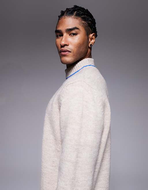 ASOS DESIGN Relaxed Knitted Turtle Neck Jumper In Ecru