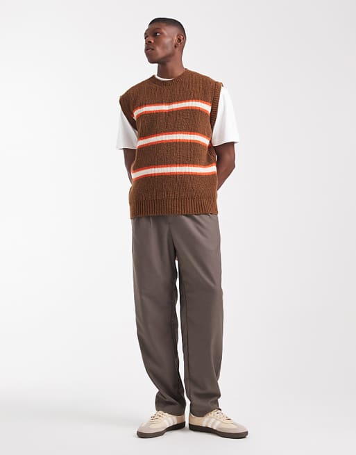 ASOS DESIGN Relaxed Knitted Vest In Brown And Orange Stripe