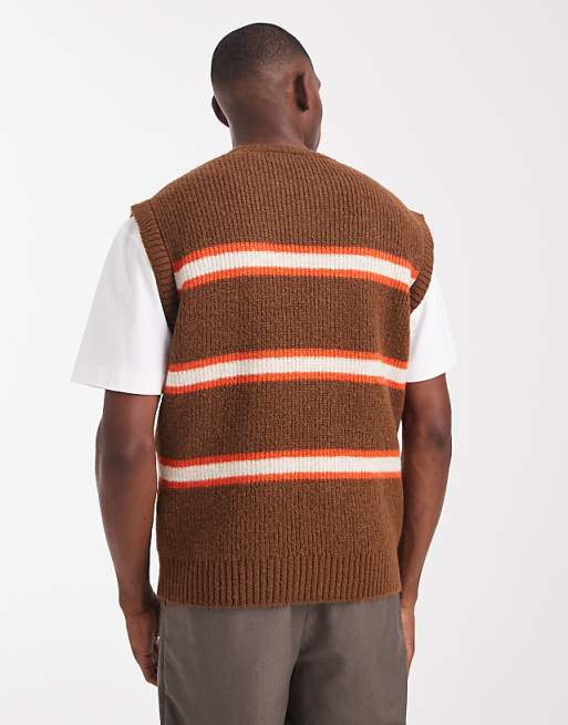 ASOS DESIGN Relaxed Knitted Vest In Brown And Orange Stripe