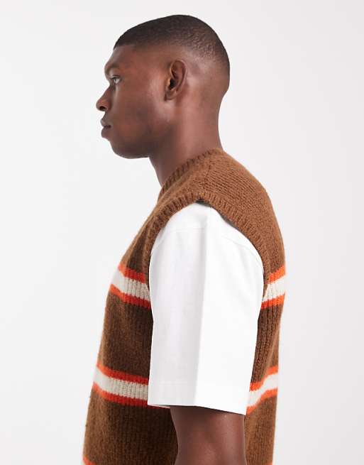 ASOS DESIGN Relaxed Knitted Vest In Brown And Orange Stripe