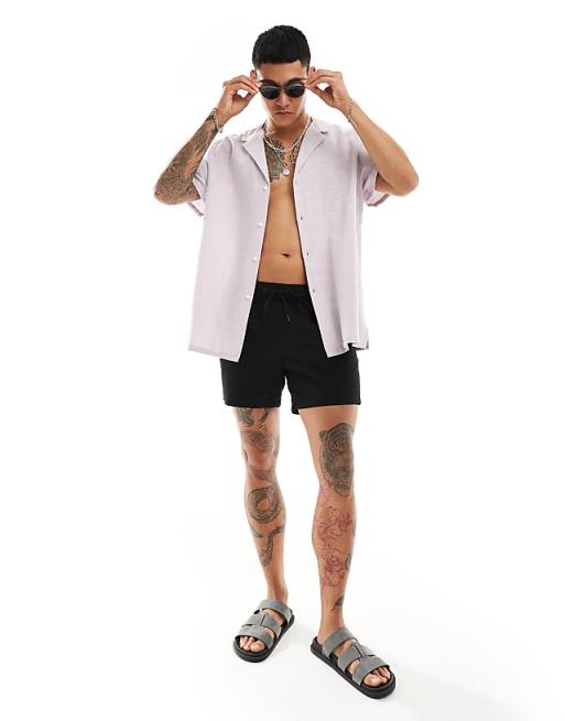 ASOS DESIGN Relaxed Linen Blend Shirt With Deep Revere Collar In Lilac