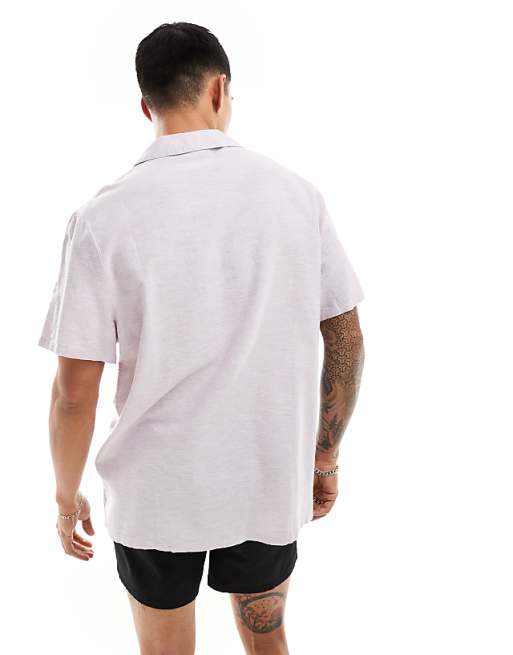 ASOS DESIGN Relaxed Linen Blend Shirt With Deep Revere Collar In Lilac