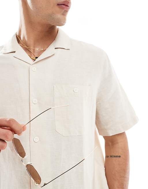 ASOS DESIGN Relaxed Linen Shirt With Revere Collar In Ecru