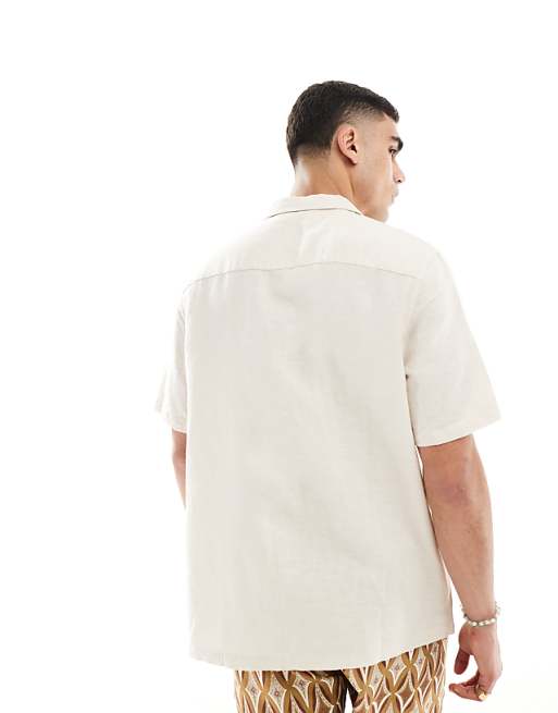 ASOS DESIGN Relaxed Linen Shirt With Revere Collar In Ecru