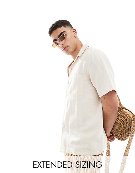 ASOS DESIGN relaxed linen shirt with revere collar in ecru