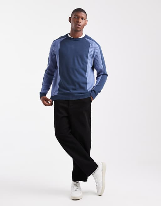 ASOS DESIGN Relaxed Long Sleeve Knitted Crew Neck Jumper With Raglan Sleeve In Navy