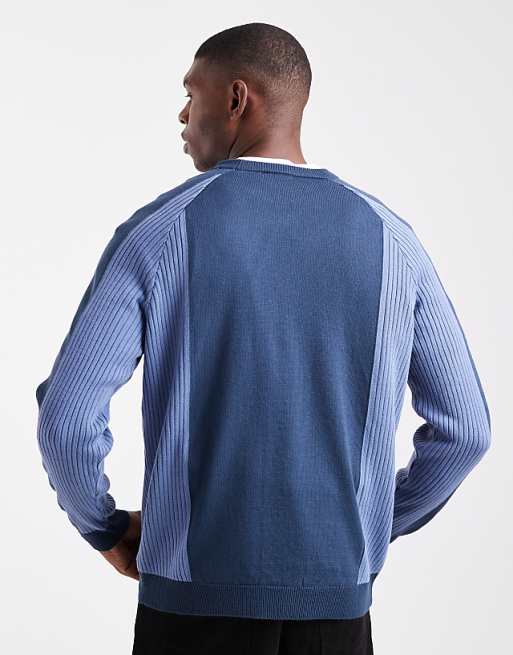 ASOS DESIGN Relaxed Long Sleeve Knitted Crew Neck Jumper With Raglan Sleeve In Navy