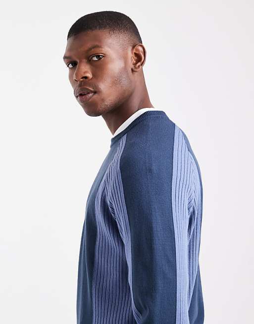ASOS DESIGN Relaxed Long Sleeve Knitted Crew Neck Jumper With Raglan Sleeve In Navy