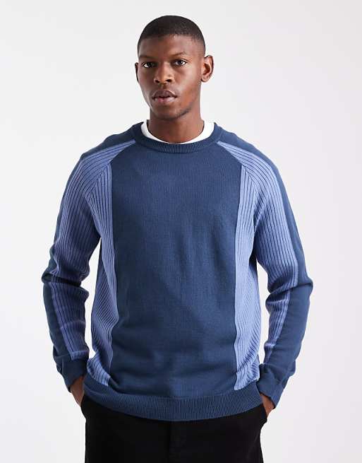 ASOS DESIGN relaxed long sleeve knitted crew neck jumper with raglan sleeve in navy