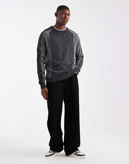 ASOS DESIGN Relaxed Long Sleeve Knitted Crew Neck Jumper With Raglan Sleeve In Grey