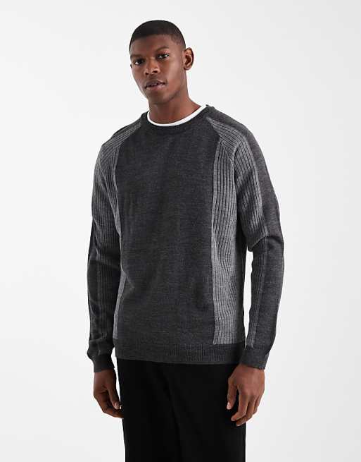 ASOS DESIGN relaxed long sleeve knitted crew neck jumper with raglan sleeve in grey