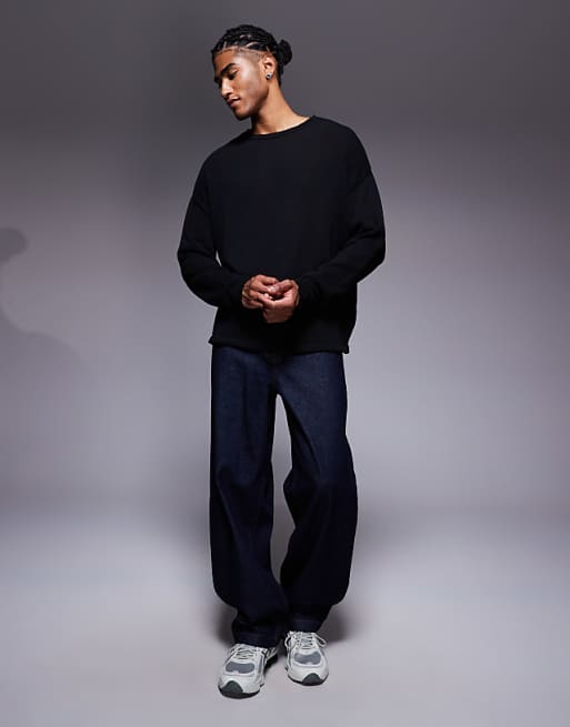 ASOS DESIGN Relaxed Long Sleeve Knitted Crew Tee In Black