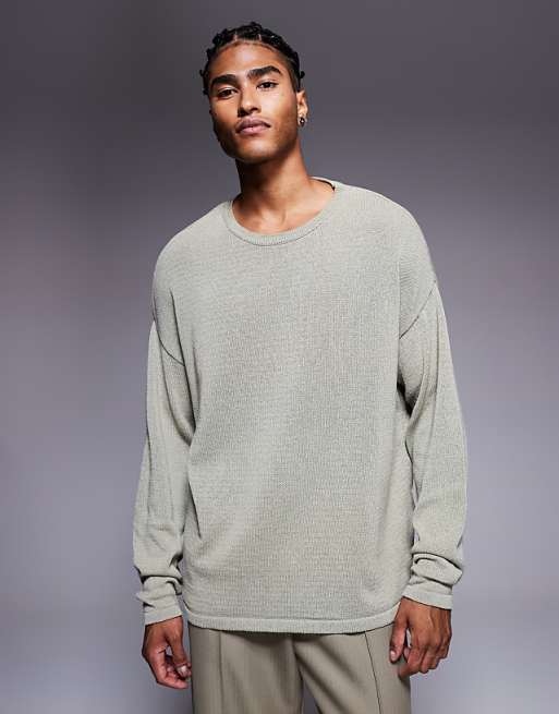 ASOS DESIGN Relaxed Long Sleeve Knitted Crew Tee In Khaki