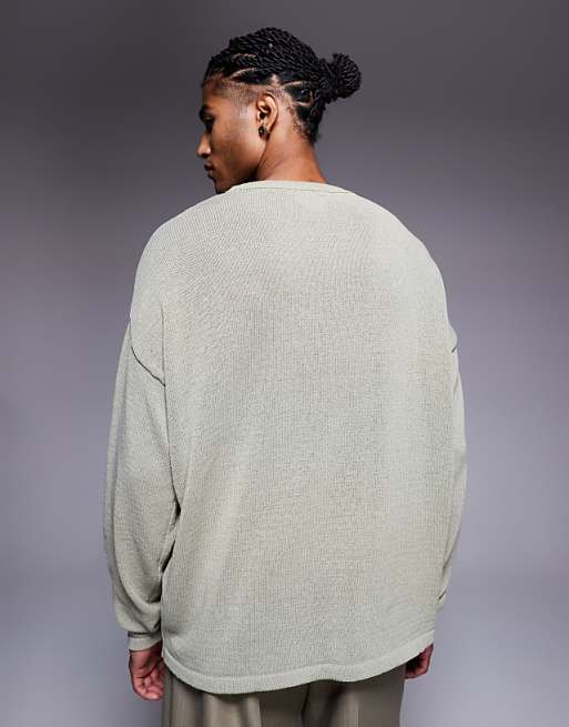 ASOS DESIGN Relaxed Long Sleeve Knitted Crew Tee In Khaki