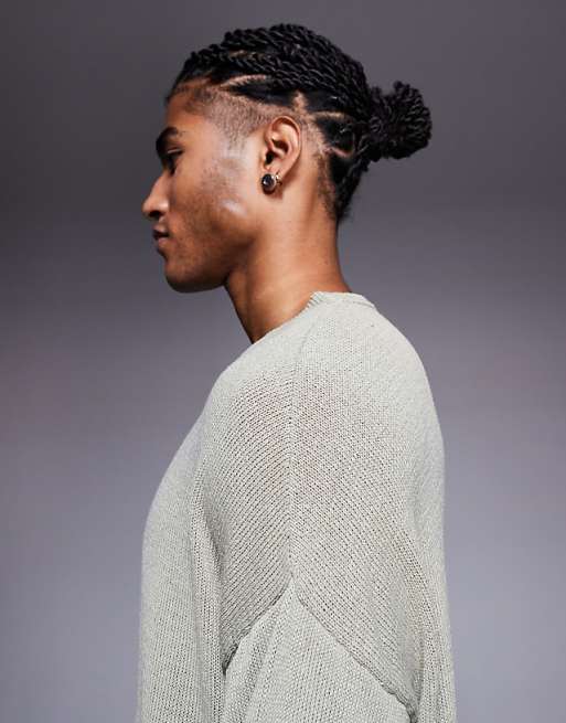 ASOS DESIGN Relaxed Long Sleeve Knitted Crew Tee In Khaki