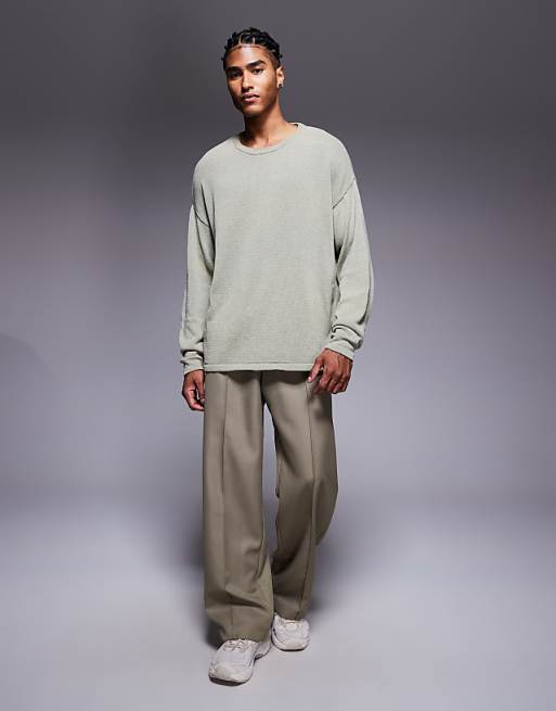 ASOS DESIGN relaxed long sleeve knitted crew tee in khaki