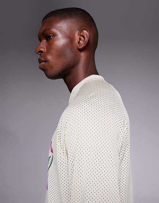 ASOS DESIGN Relaxed Long Sleeve Raglan T-shirt With Number Graphic In Beige Airtex