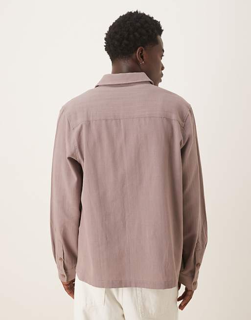 ASOS DESIGN Relaxed Long Sleeve Shirt With Pockets In Brown
