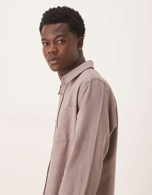 ASOS DESIGN Relaxed Long Sleeve Shirt With Pockets In Brown