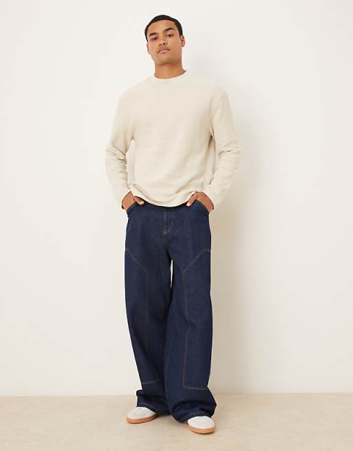 ASOS DESIGN Relaxed Long Sleeve T-shirt In Beige Boucle