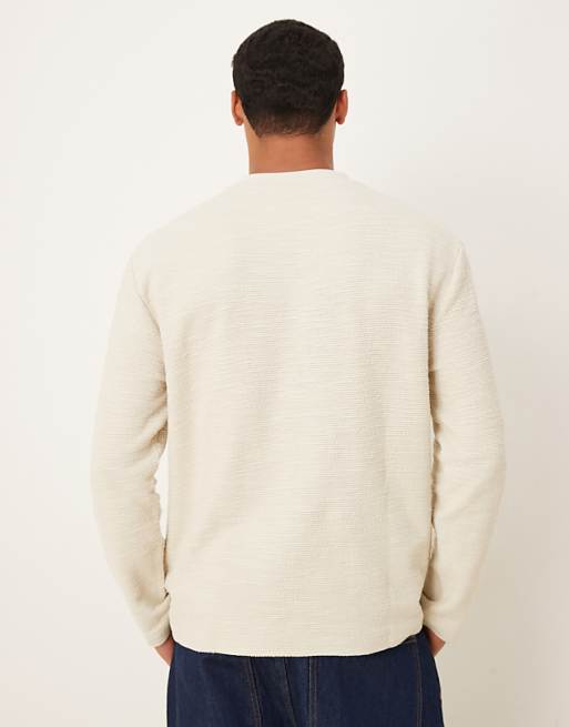 ASOS DESIGN Relaxed Long Sleeve T-shirt In Beige Boucle