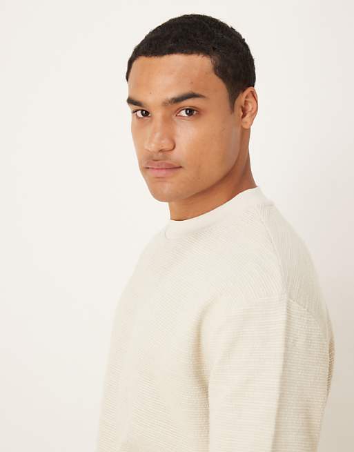 ASOS DESIGN Relaxed Long Sleeve T-shirt In Beige Boucle