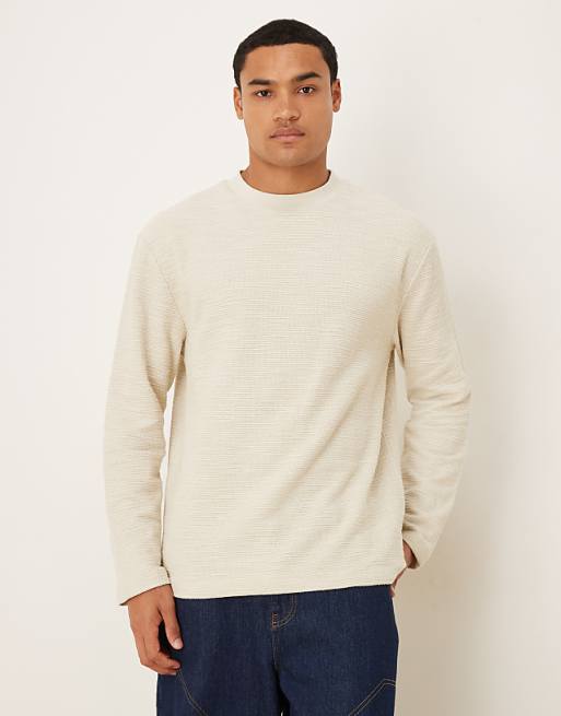 ASOS DESIGN relaxed long sleeve t-shirt in beige boucle