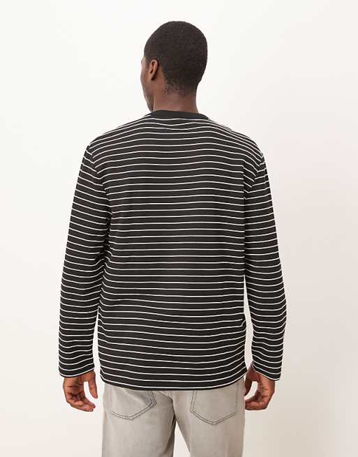 ASOS DESIGN Relaxed Long Sleeve T-shirt In Black And White Stripe