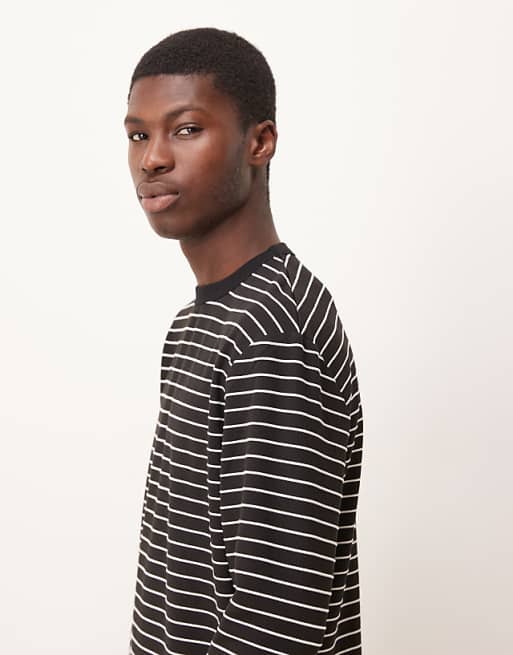 ASOS DESIGN Relaxed Long Sleeve T-shirt In Black And White Stripe