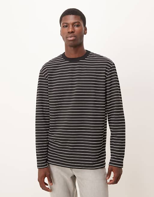 ASOS DESIGN relaxed long sleeve t-shirt in black and white stripe