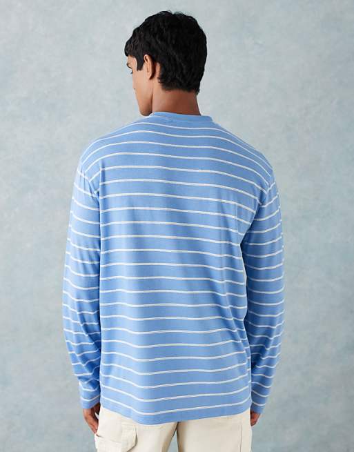 ASOS DESIGN Relaxed Long Sleeve T-shirt In Blue And White Stripe Texture